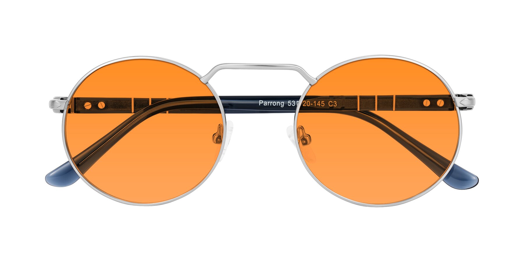 Folded Front of Parrong in Silver with Orange Tinted Lenses