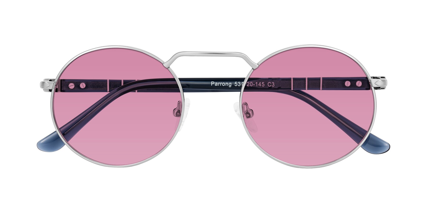 Folded Front of Parrong in Silver with Medium Wine Tinted Lenses
