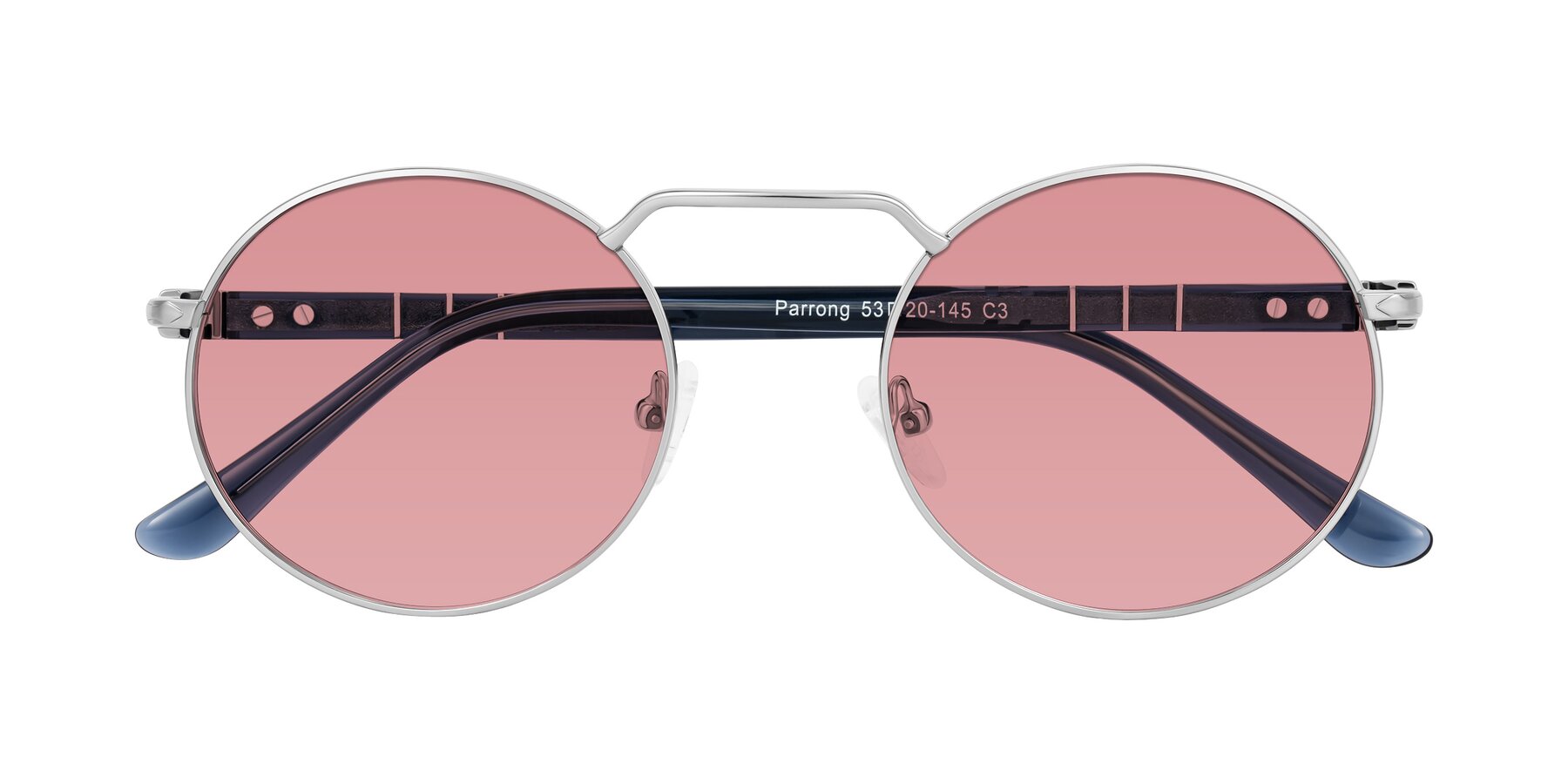 Folded Front of Parrong in Silver with Medium Garnet Tinted Lenses