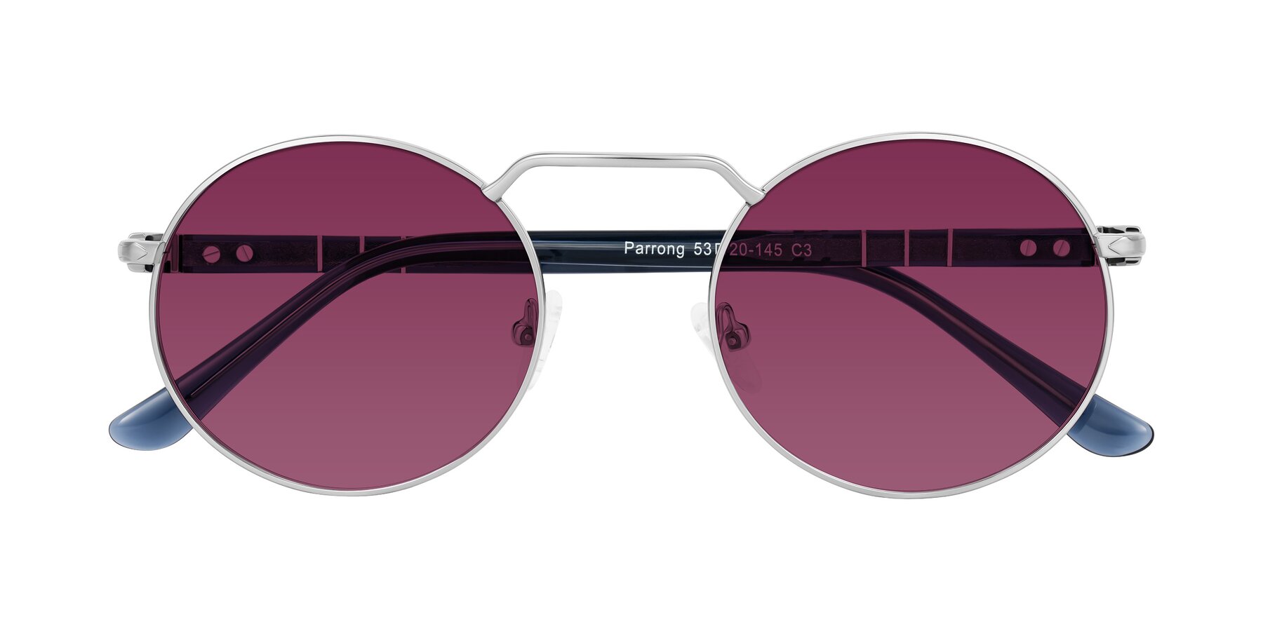 Folded Front of Parrong in Silver with Wine Tinted Lenses