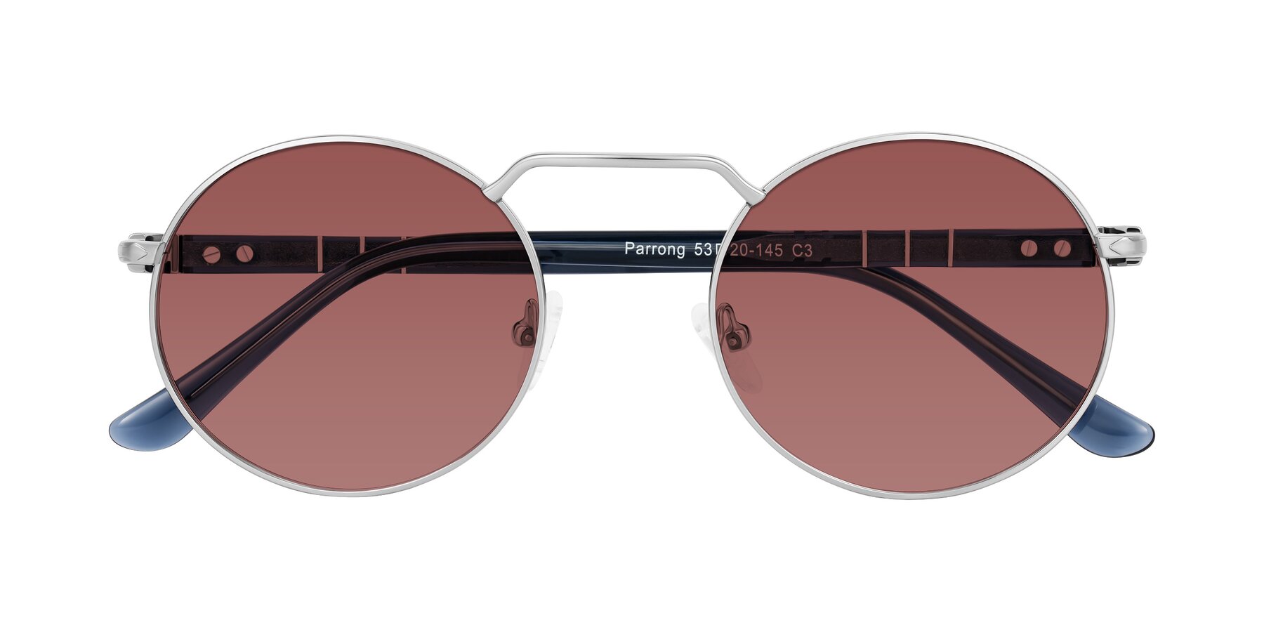 Folded Front of Parrong in Silver with Garnet Tinted Lenses