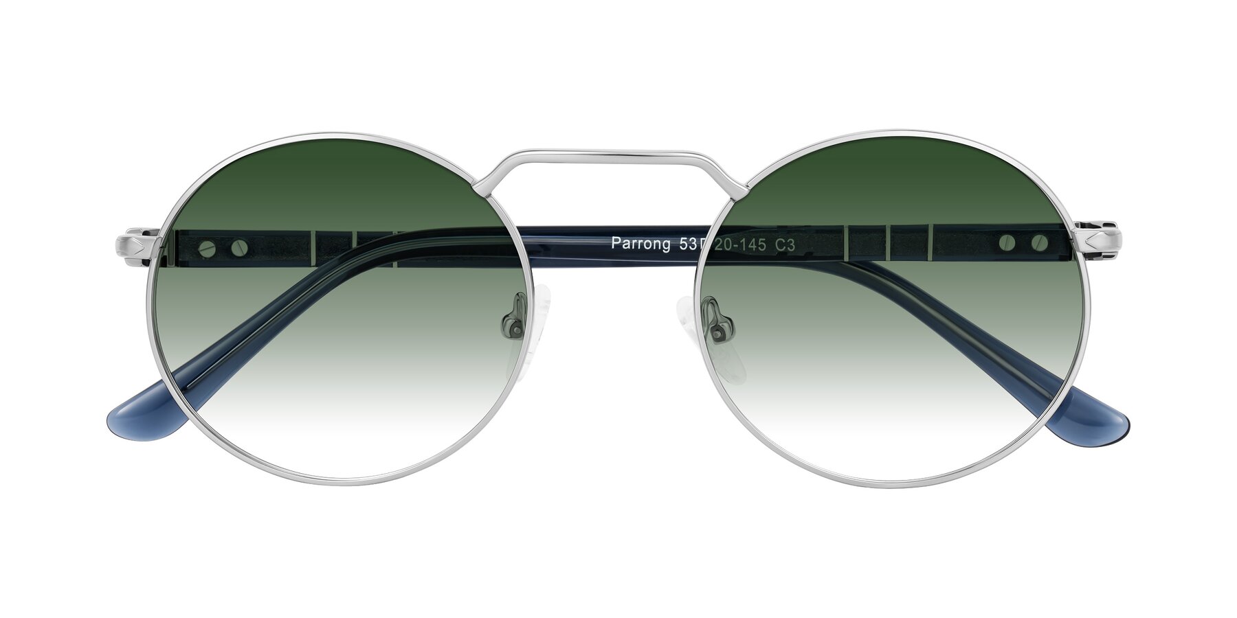 Folded Front of Parrong in Silver with Green Gradient Lenses