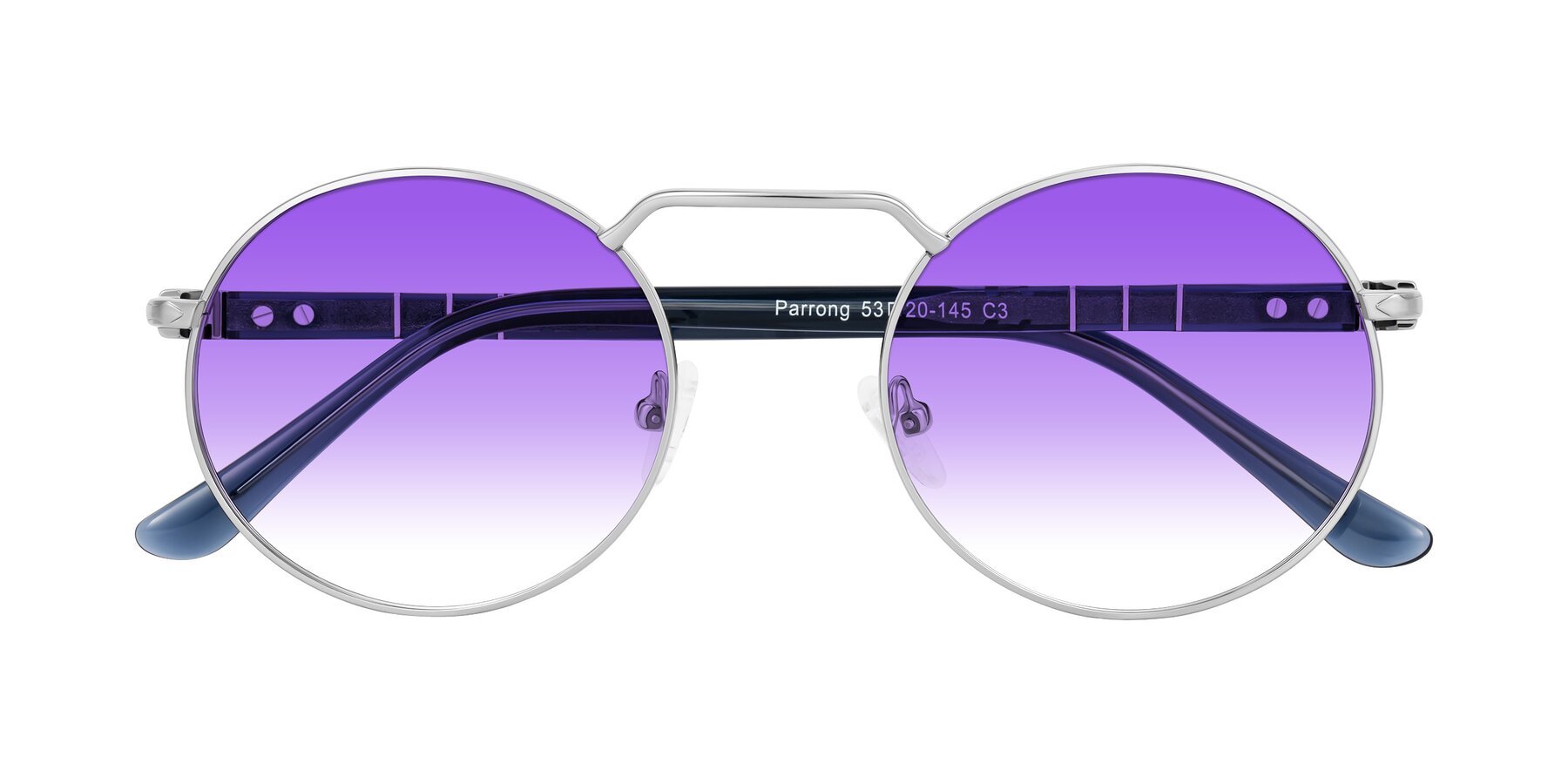 Folded Front of Parrong in Silver with Purple Gradient Lenses