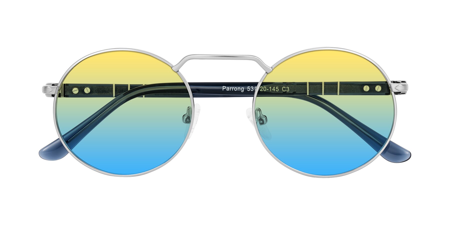 Folded Front of Parrong in Silver with Yellow / Blue Gradient Lenses