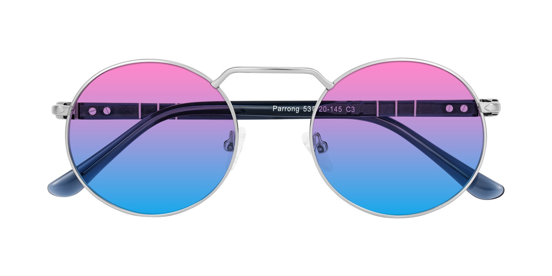 Folded Front of Parrong in Silver with Pink / Blue Gradient Lenses