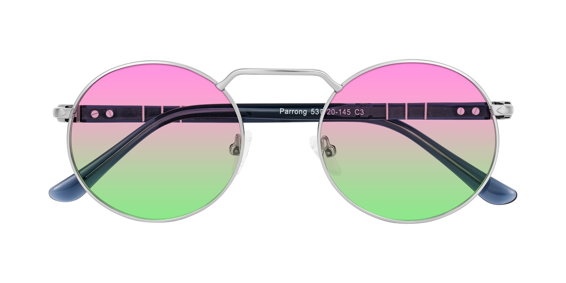 Folded Front of Parrong in Silver with Pink / Green Gradient Lenses