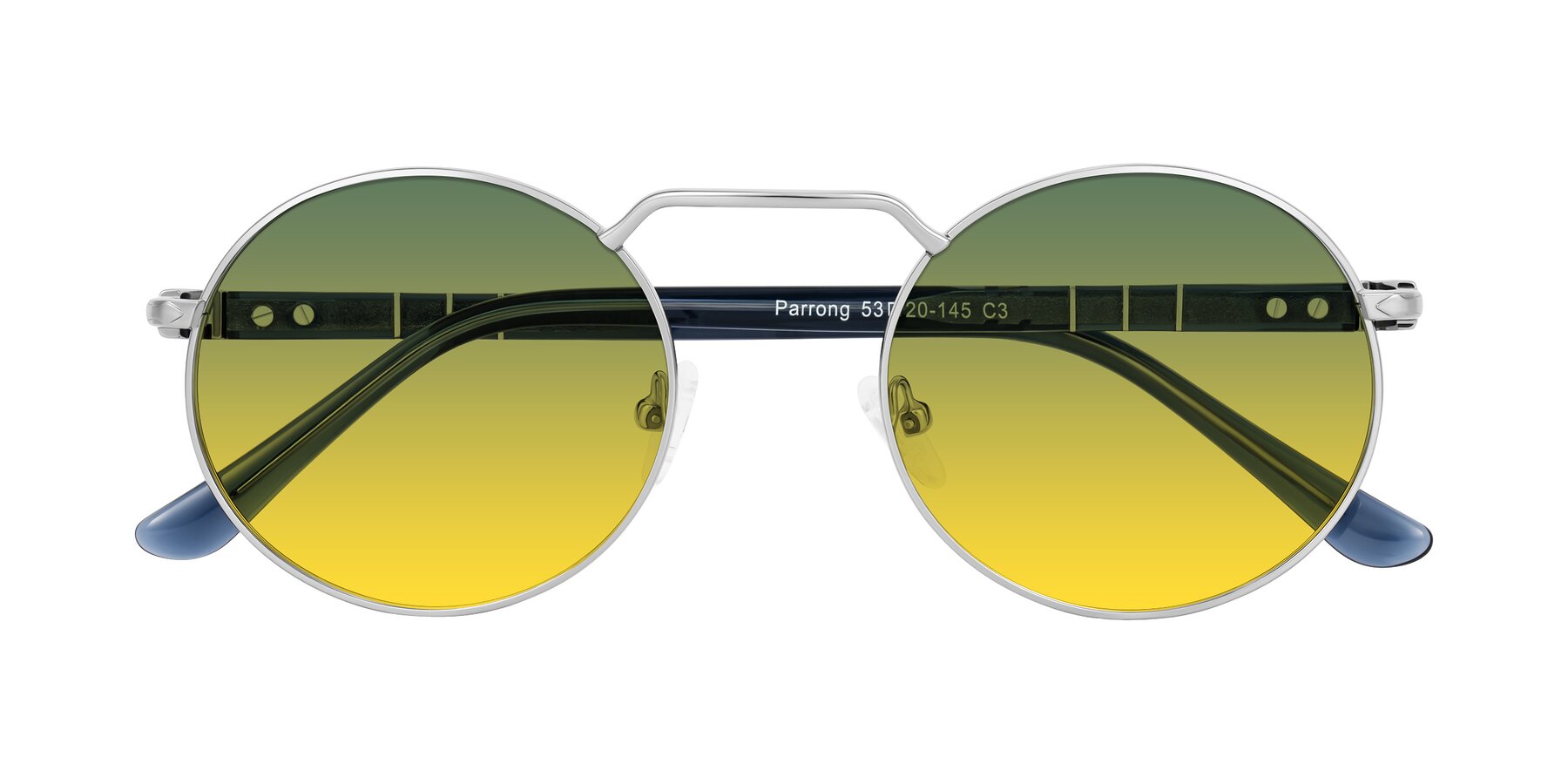Folded Front of Parrong in Silver with Green / Yellow Gradient Lenses
