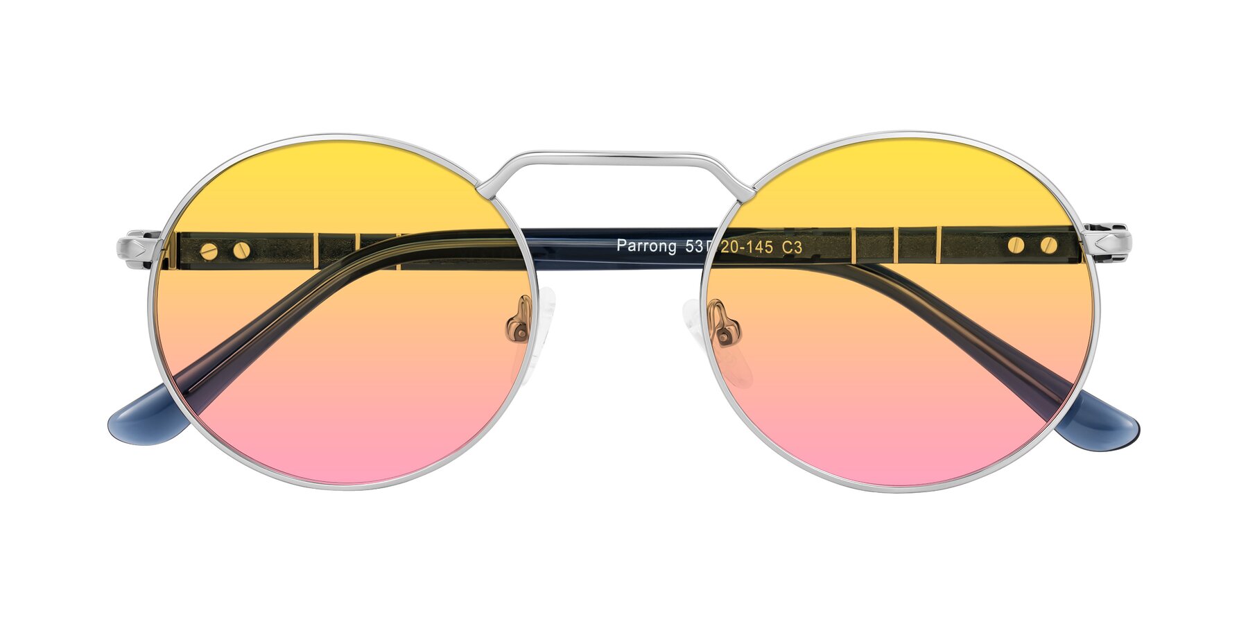 Folded Front of Parrong in Silver with Yellow / Pink Gradient Lenses