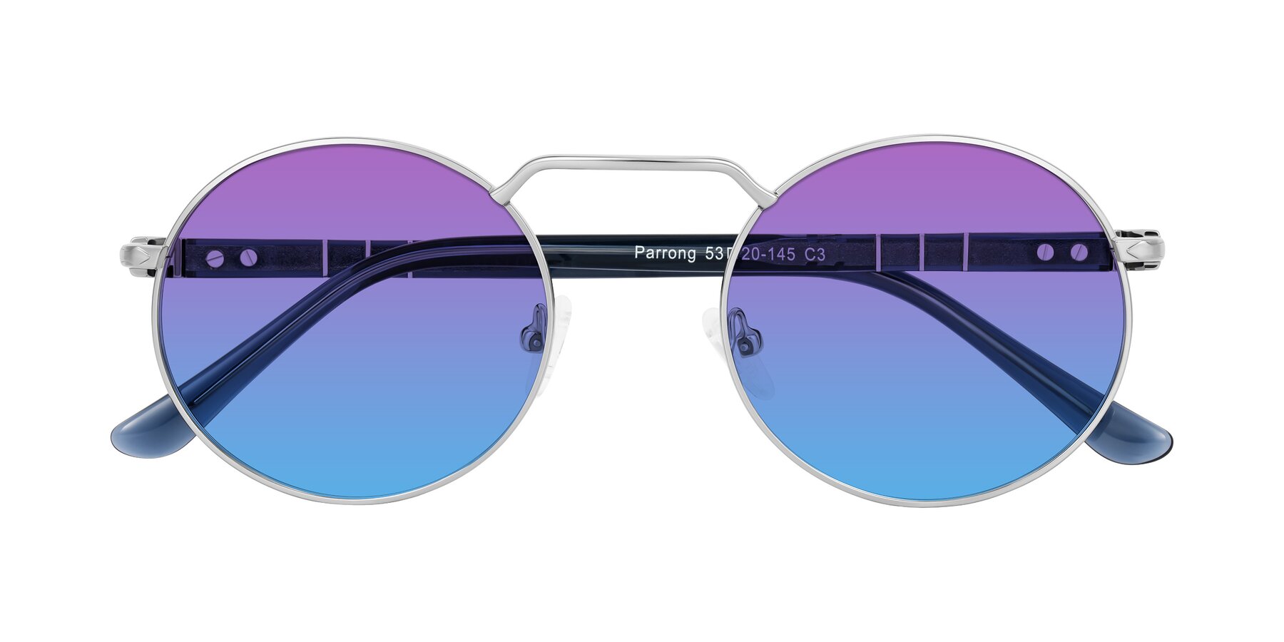Folded Front of Parrong in Silver with Purple / Blue Gradient Lenses