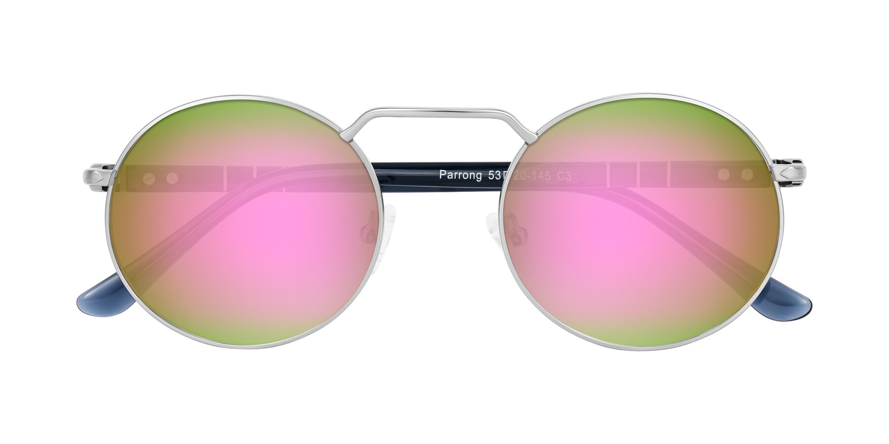 Folded Front of Parrong in Silver with Pink Mirrored Lenses