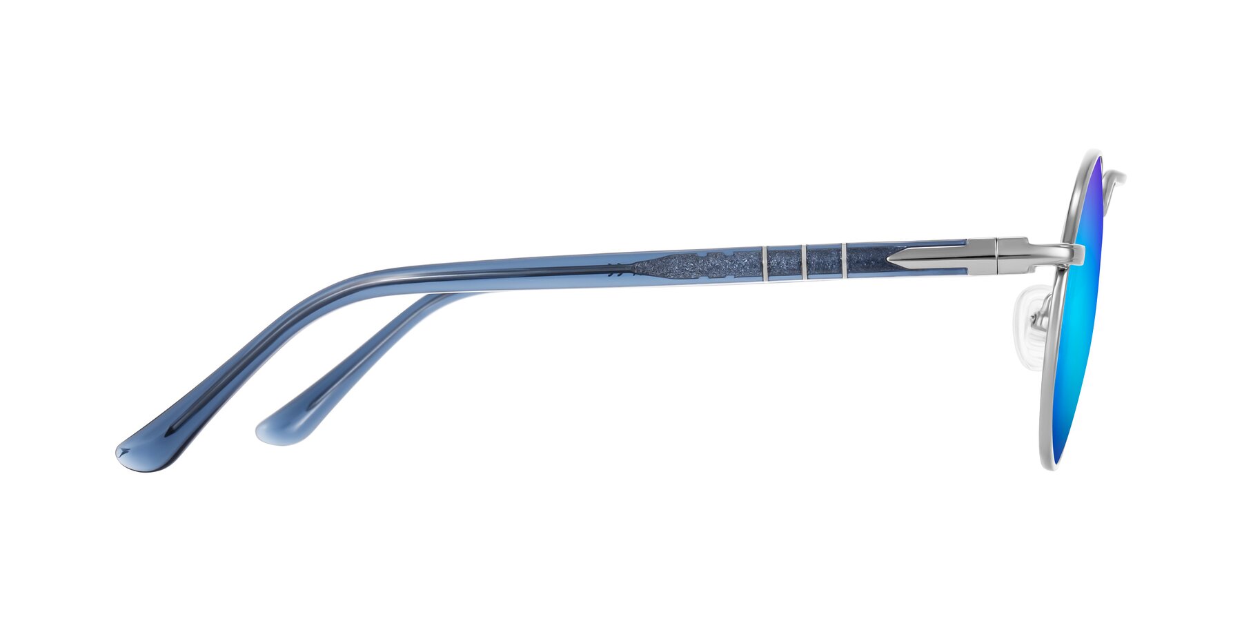 Side of Parrong in Silver with Blue Mirrored Lenses