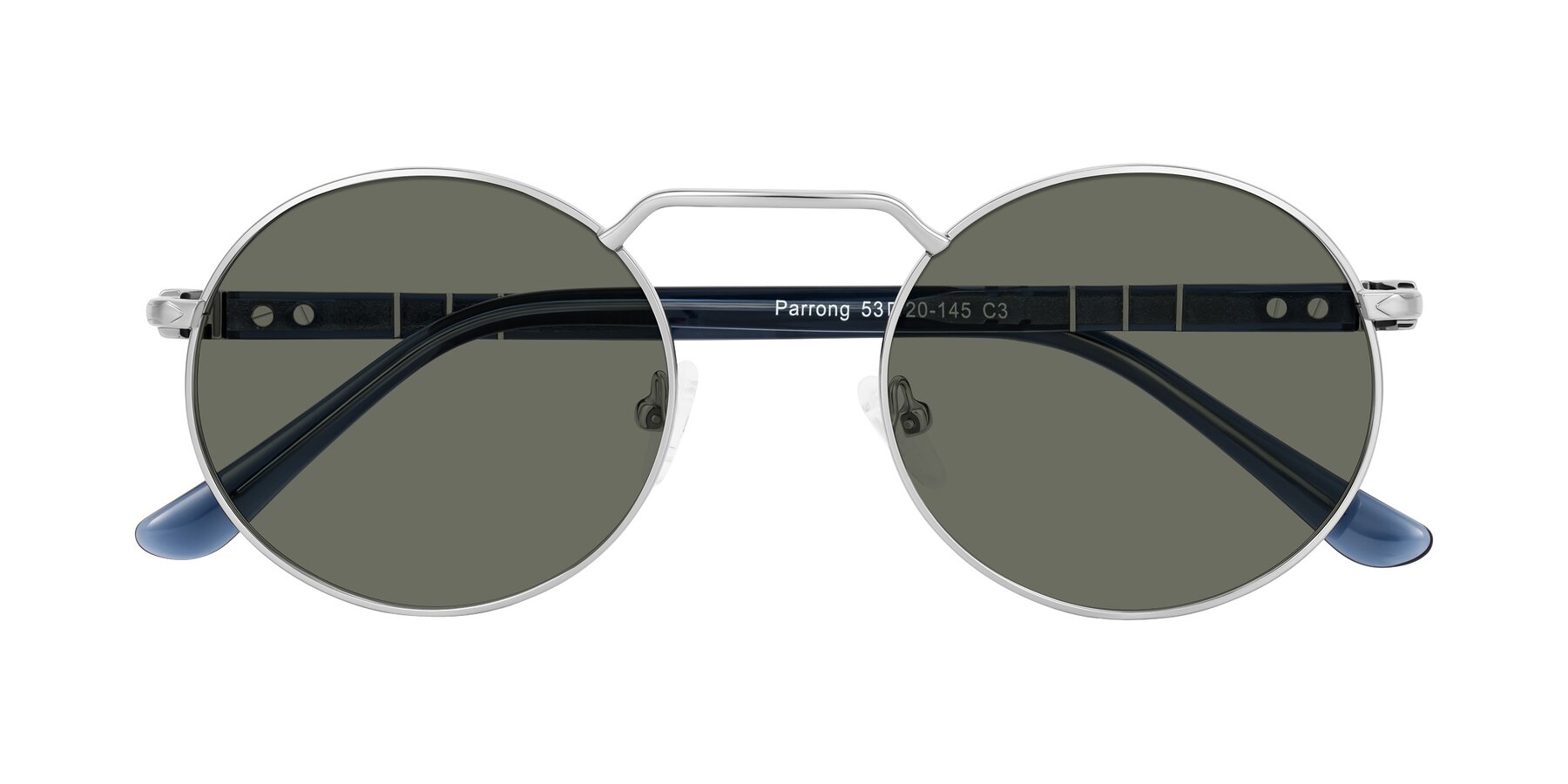 Folded Front of Parrong in Silver with Gray Polarized Lenses
