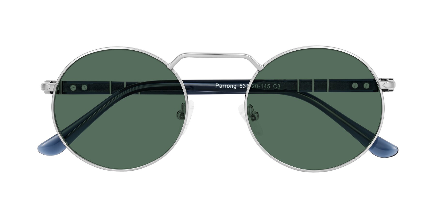 Folded Front of Parrong in Silver with Green Polarized Lenses