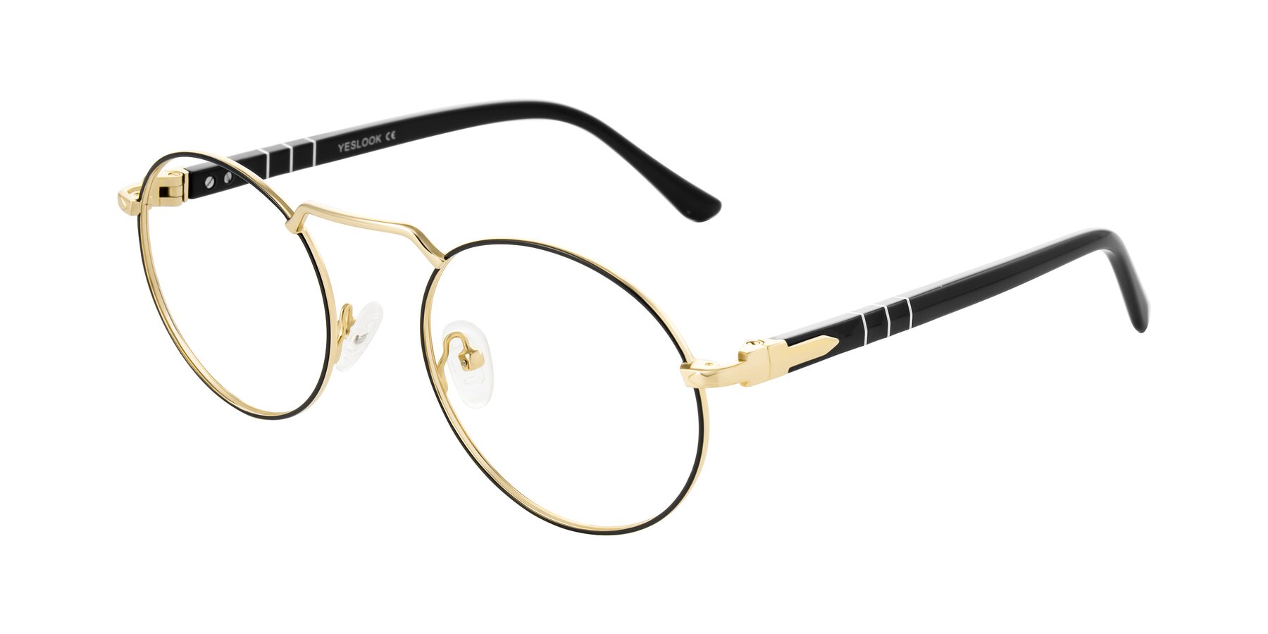 Angle of Parrong in Black/Gold with Clear Eyeglass Lenses