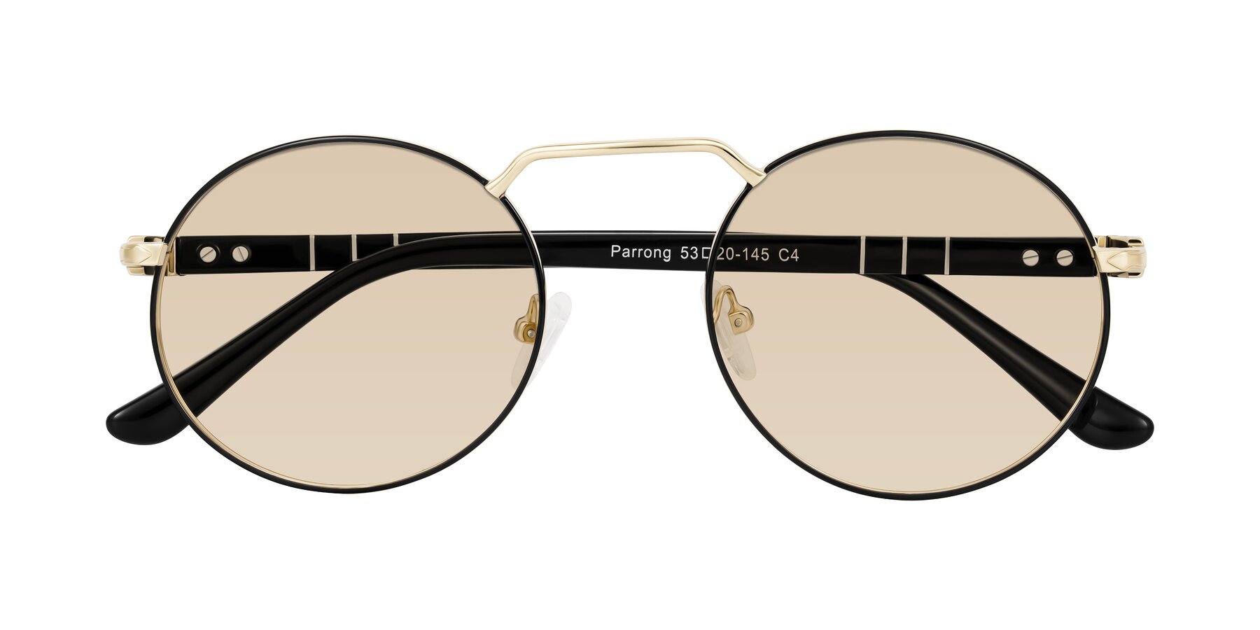 Folded Front of Parrong in Black/Gold with Light Brown Tinted Lenses