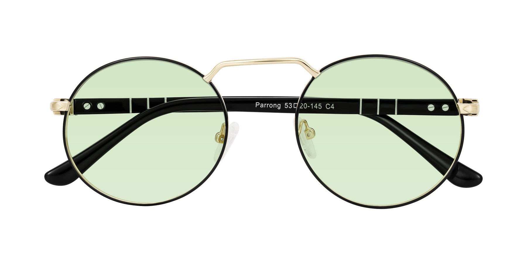 Folded Front of Parrong in Black/Gold with Light Green Tinted Lenses