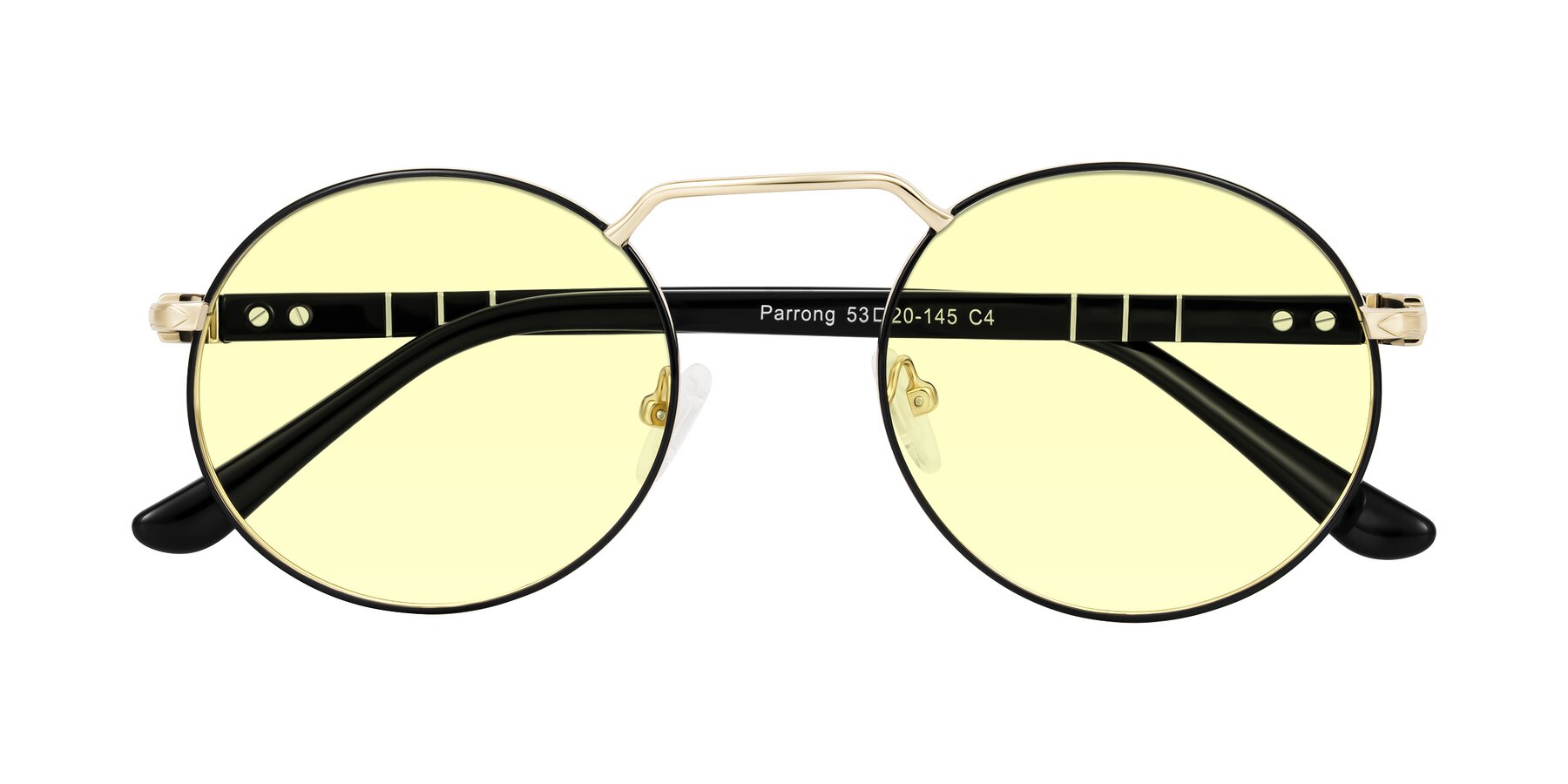 Folded Front of Parrong in Black/Gold with Light Yellow Tinted Lenses