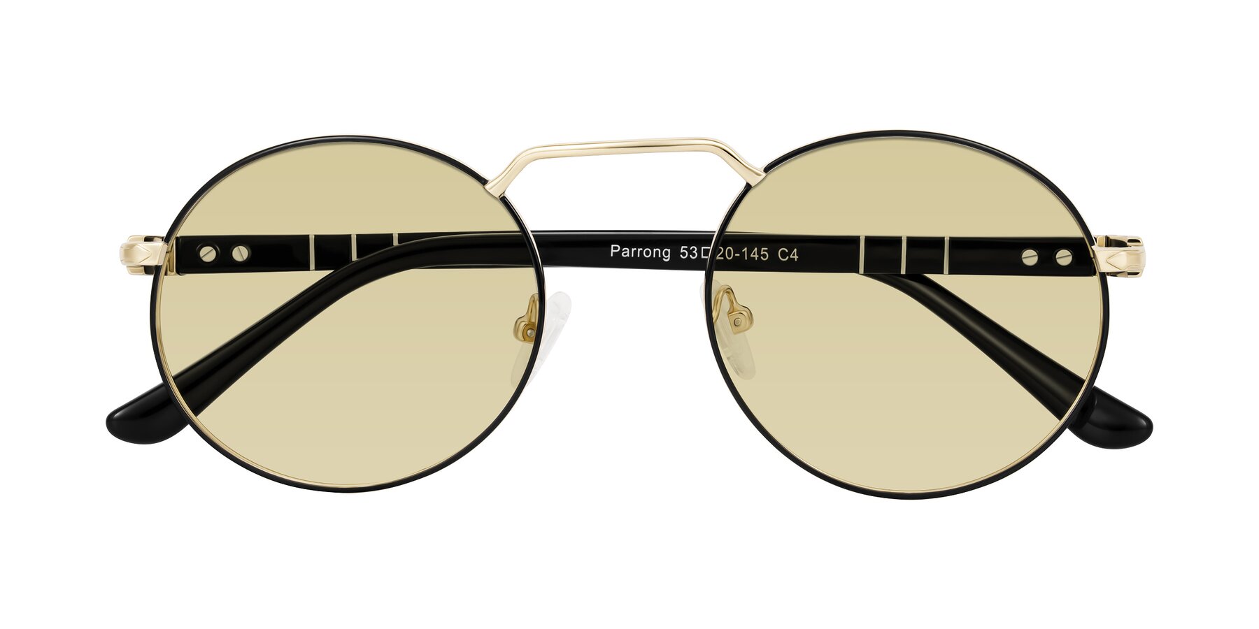 Folded Front of Parrong in Black/Gold with Light Champagne Tinted Lenses