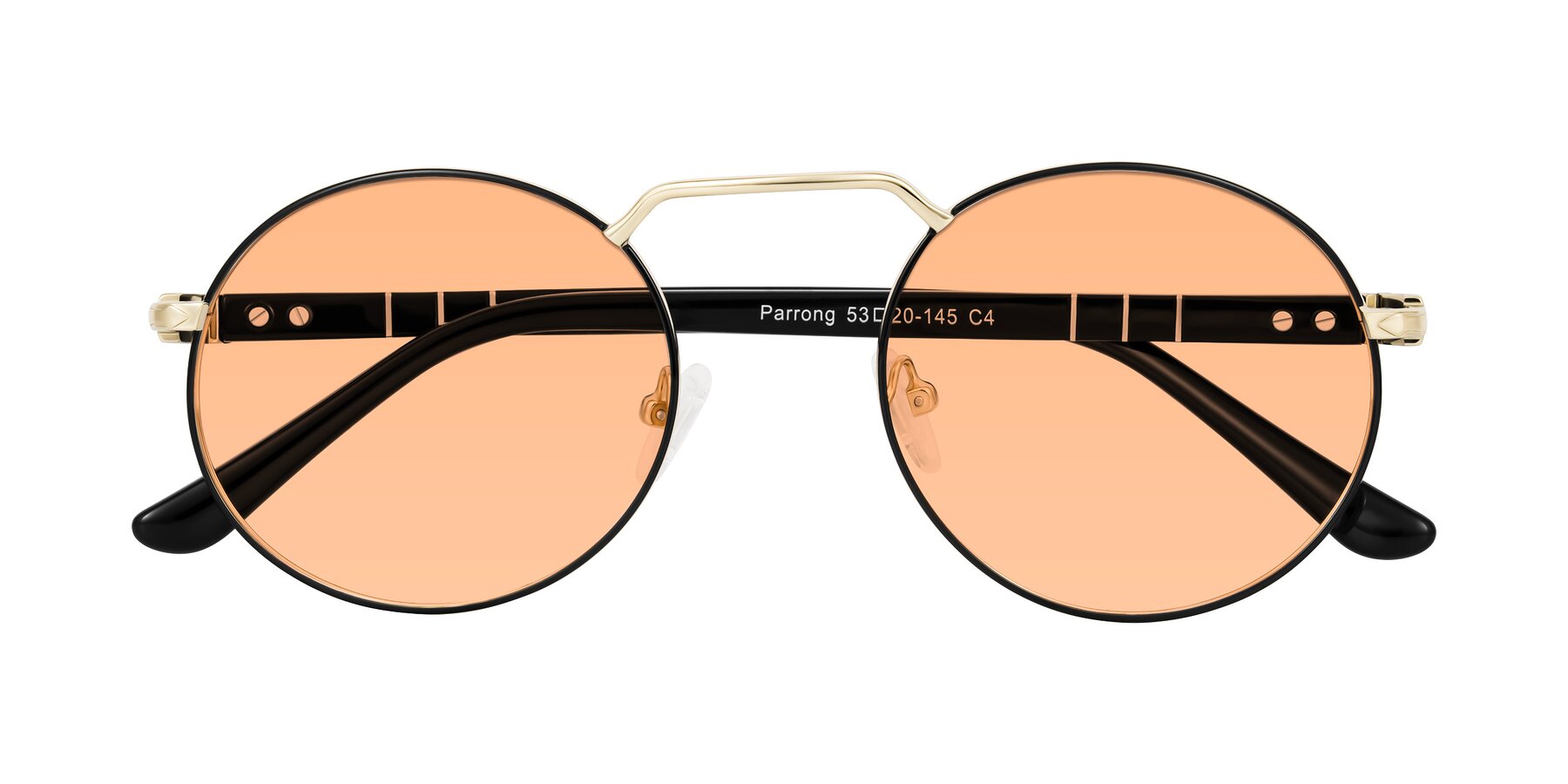 Folded Front of Parrong in Black/Gold with Light Orange Tinted Lenses
