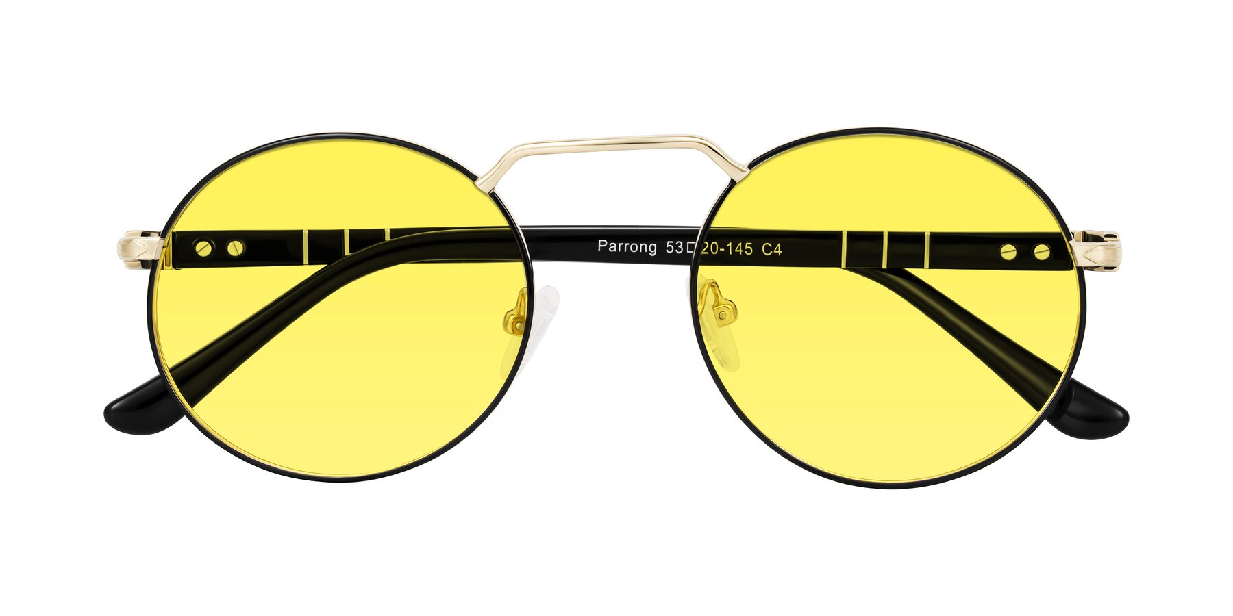 Folded Front of Parrong in Black/Gold with Medium Yellow Tinted Lenses