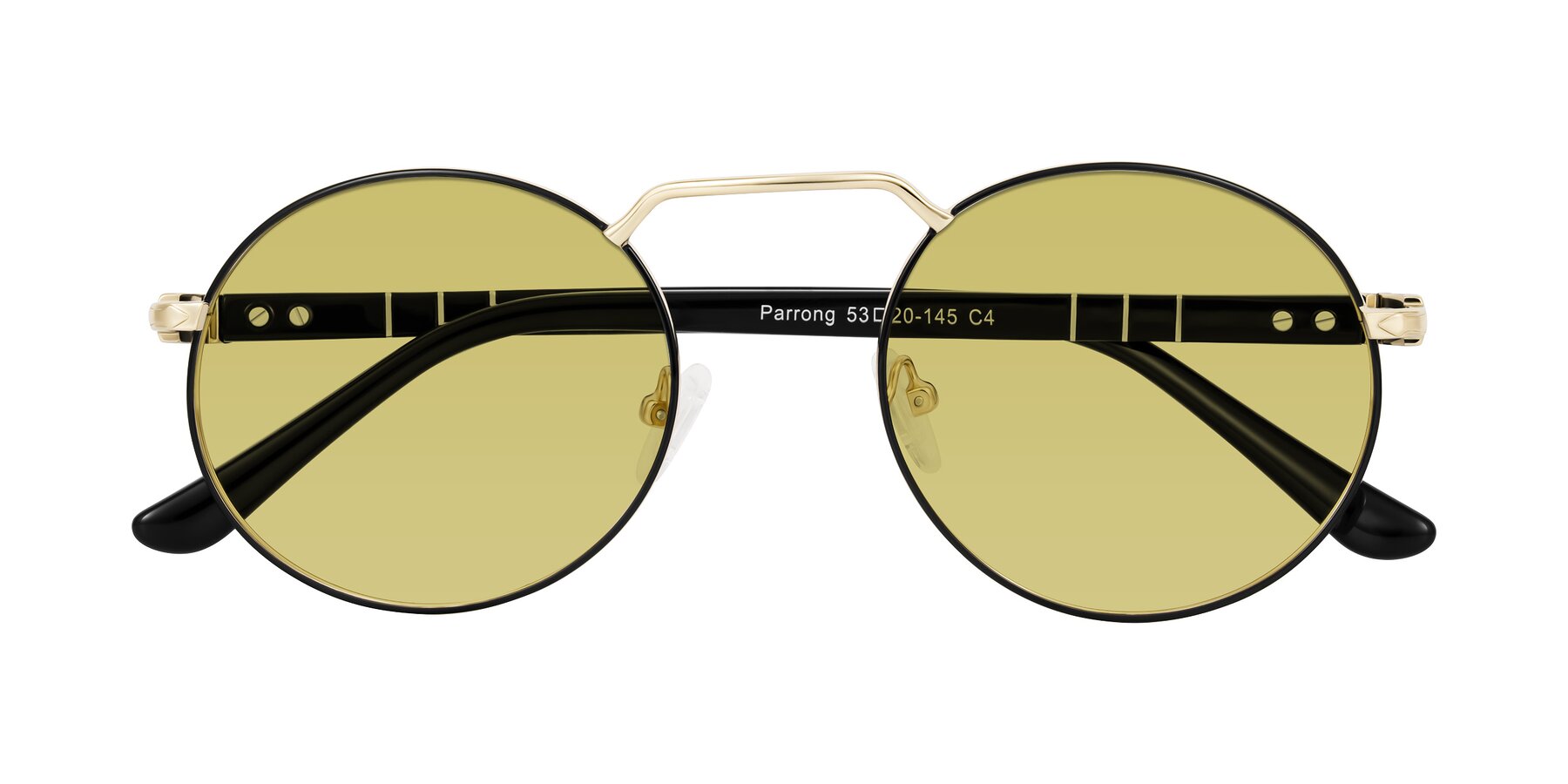 Folded Front of Parrong in Black/Gold with Medium Champagne Tinted Lenses