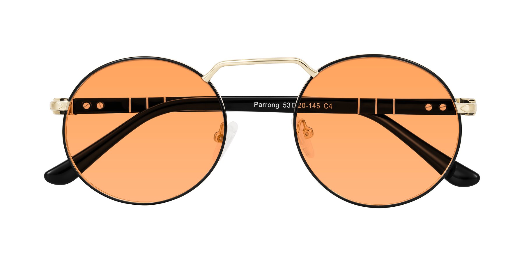 Folded Front of Parrong in Black/Gold with Medium Orange Tinted Lenses