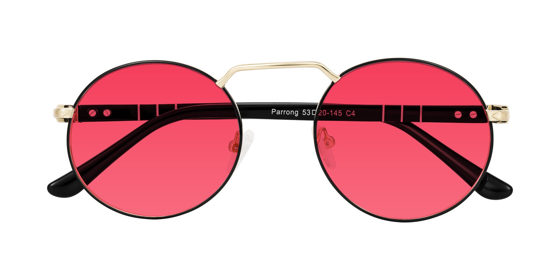Folded Front of Parrong in Black/Gold with Red Tinted Lenses