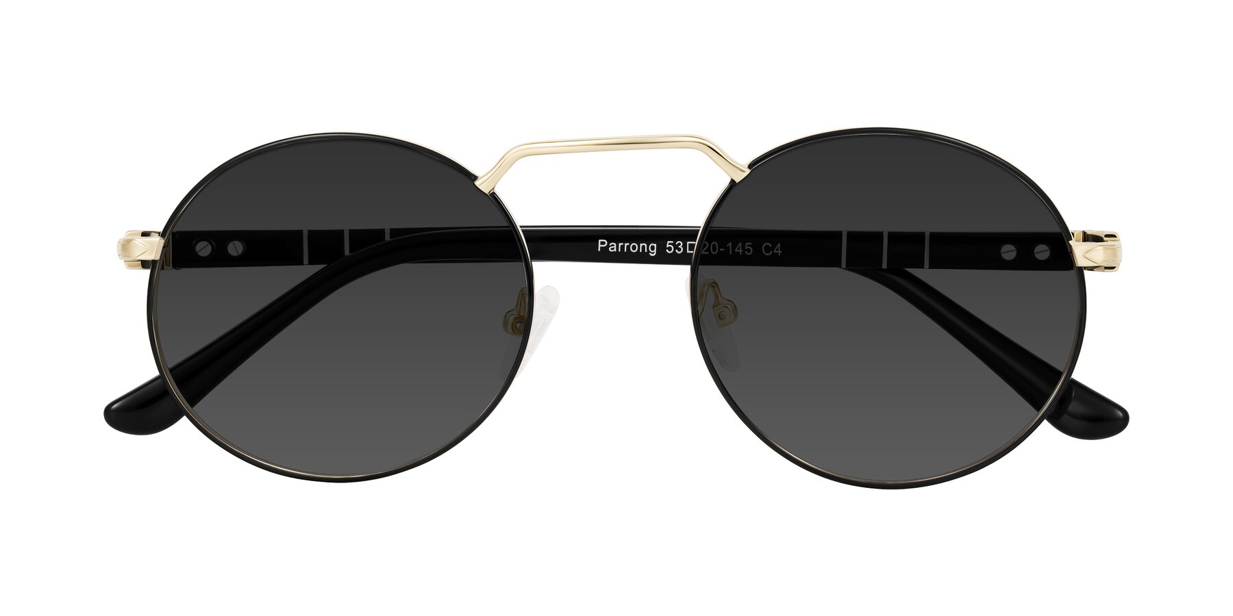 Folded Front of Parrong in Black/Gold with Gray Tinted Lenses