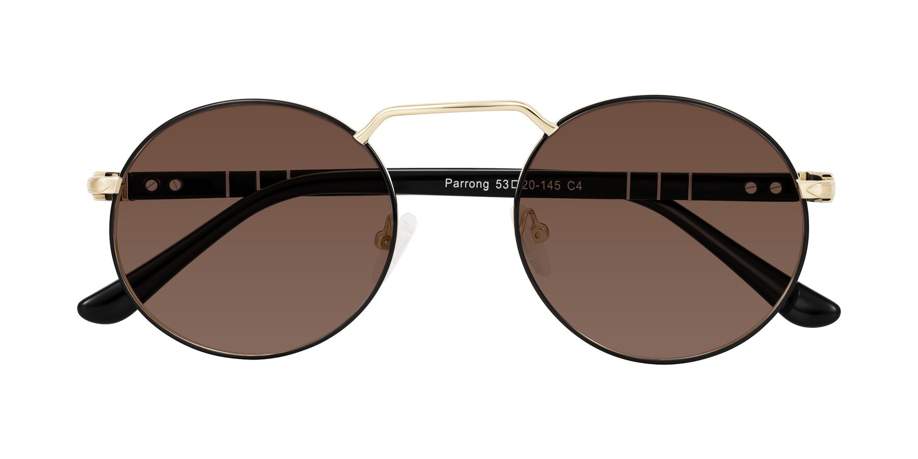 Folded Front of Parrong in Black/Gold with Brown Tinted Lenses