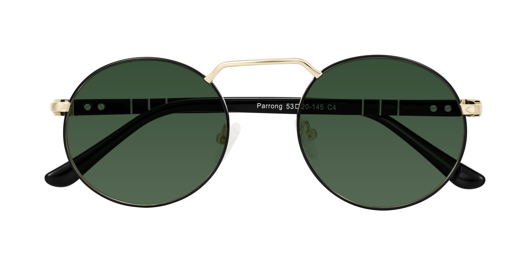 Folded Front of Parrong in Black/Gold with Green Tinted Lenses