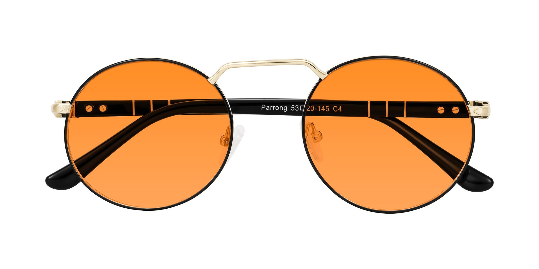 Folded Front of Parrong in Black/Gold with Orange Tinted Lenses