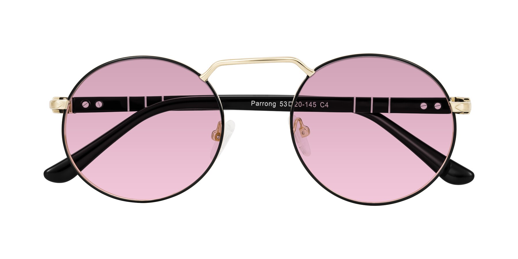 Folded Front of Parrong in Black/Gold with Light Wine Tinted Lenses