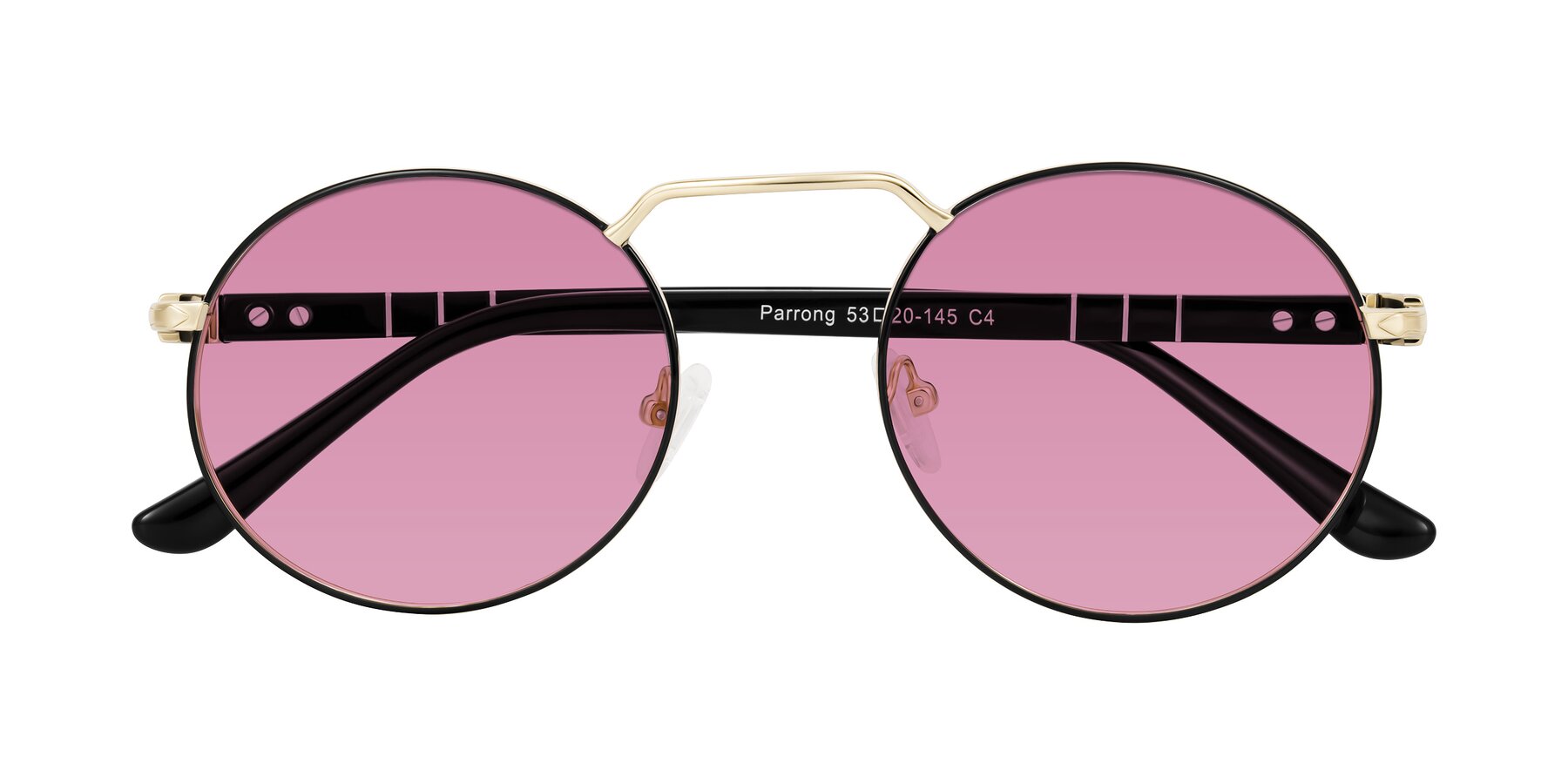 Folded Front of Parrong in Black/Gold with Medium Wine Tinted Lenses