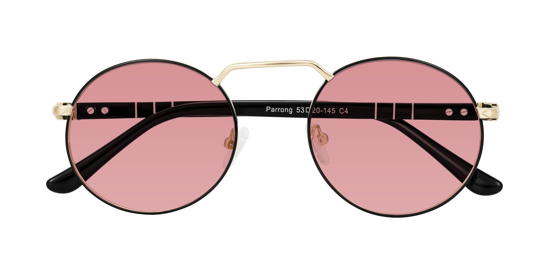 Folded Front of Parrong in Black/Gold with Medium Garnet Tinted Lenses