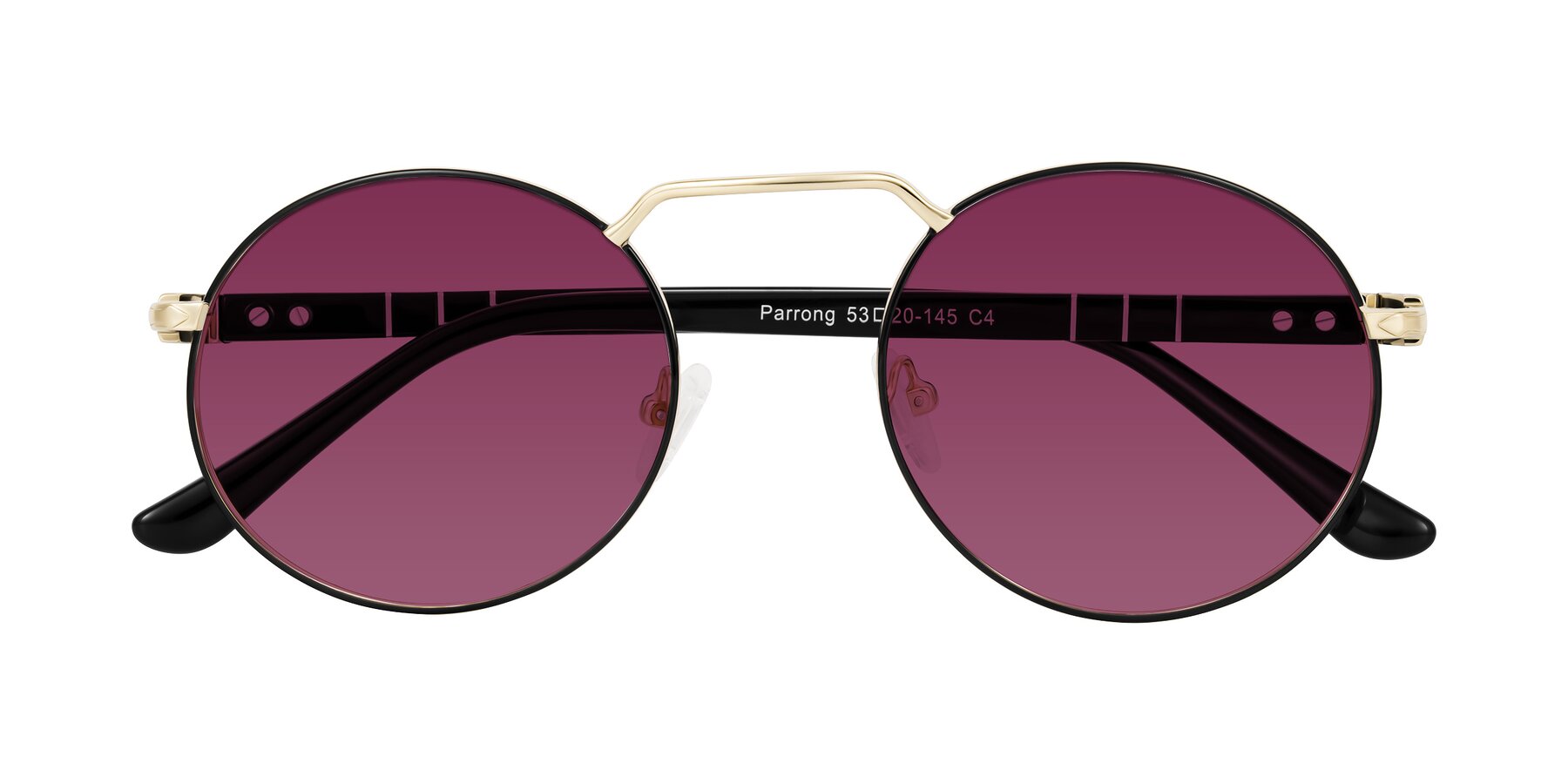 Folded Front of Parrong in Black/Gold with Wine Tinted Lenses