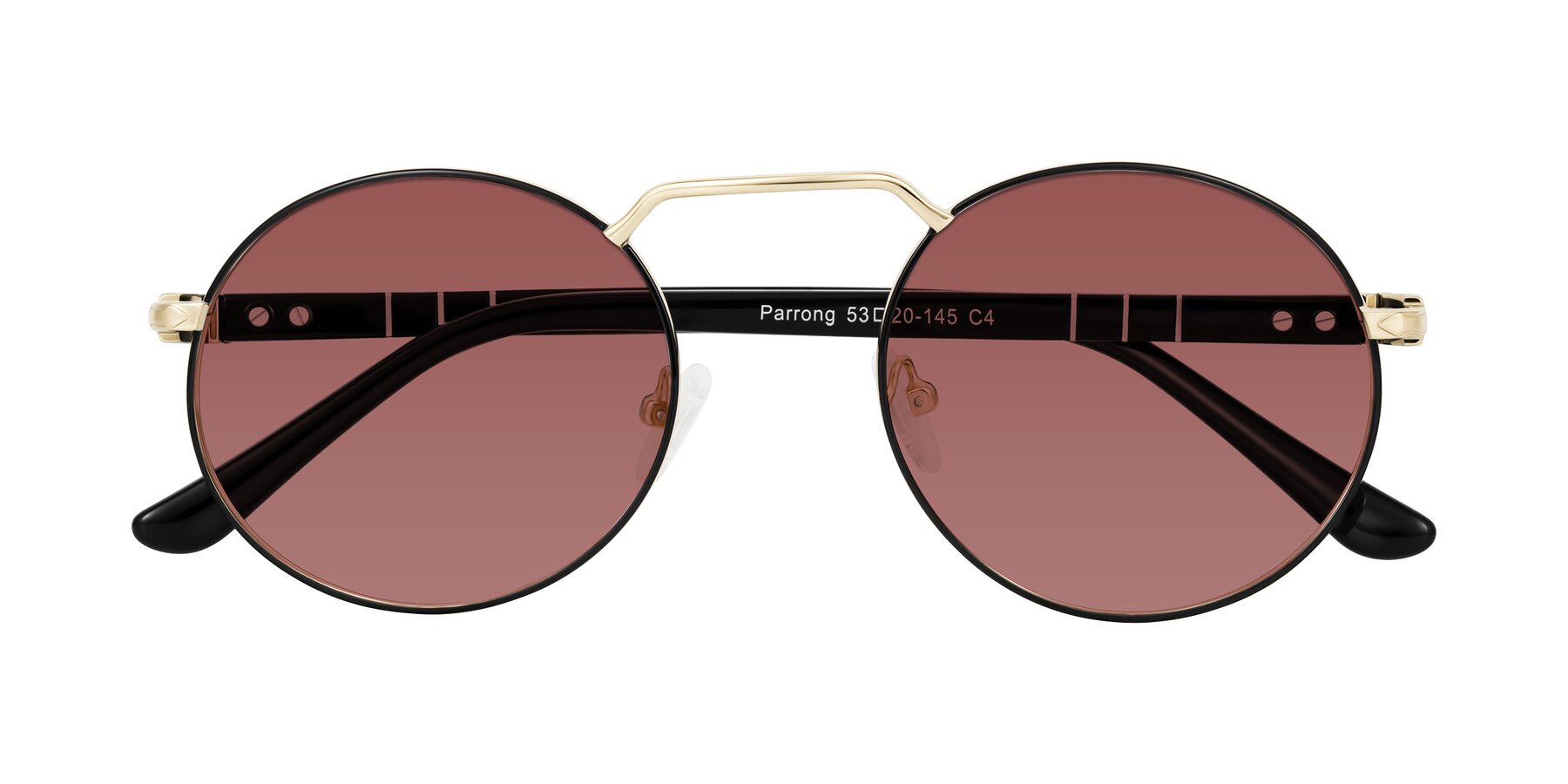 Folded Front of Parrong in Black/Gold with Garnet Tinted Lenses