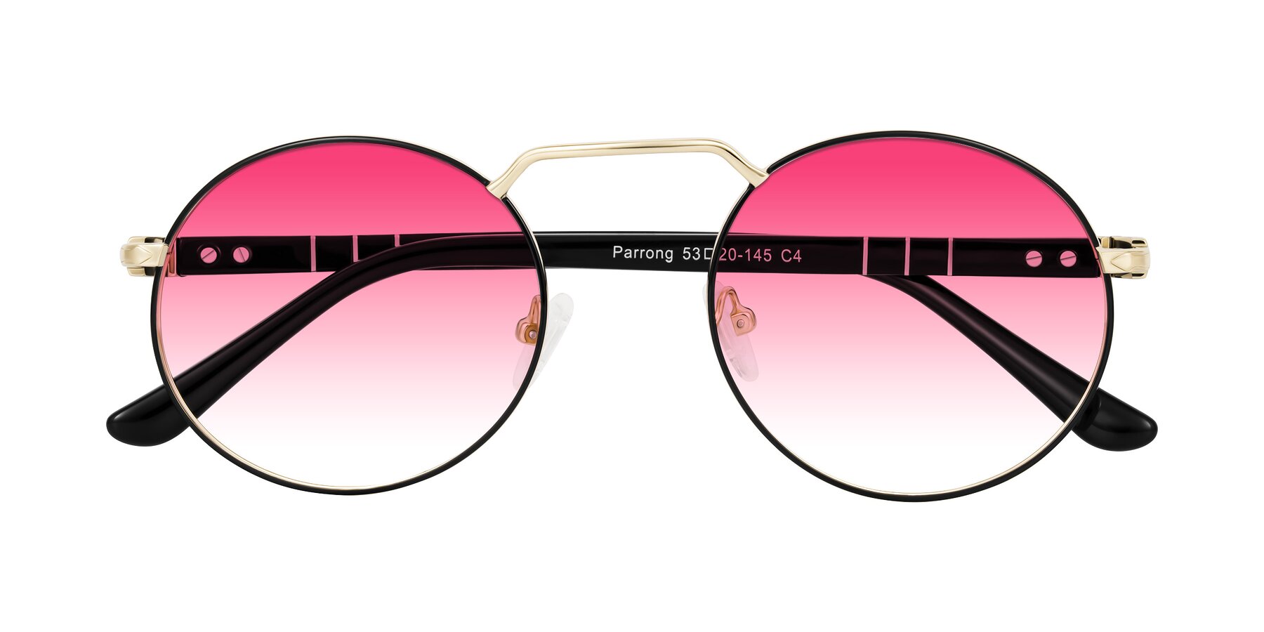 Folded Front of Parrong in Black/Gold with Pink Gradient Lenses