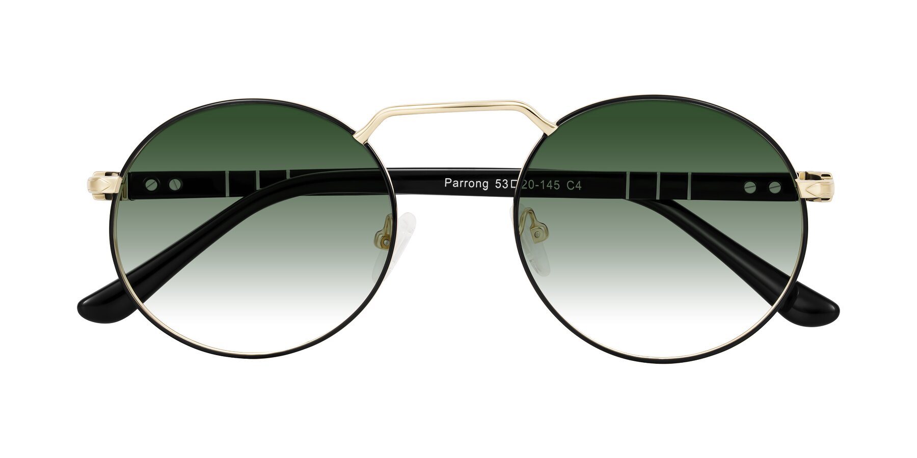 Folded Front of Parrong in Black/Gold with Green Gradient Lenses