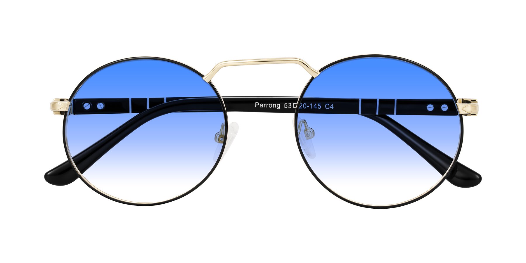 Folded Front of Parrong in Black/Gold with Blue Gradient Lenses