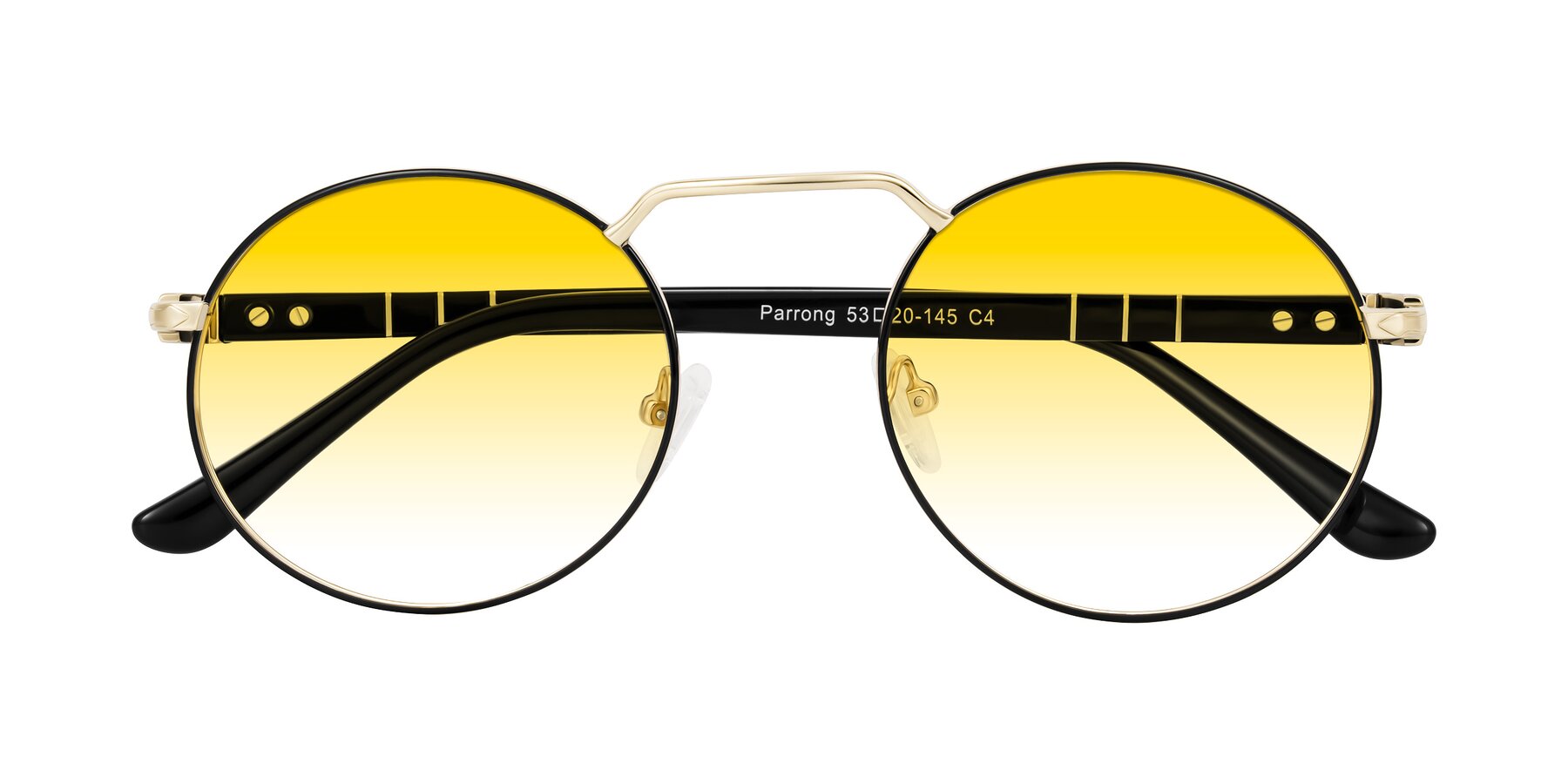 Folded Front of Parrong in Black/Gold with Yellow Gradient Lenses