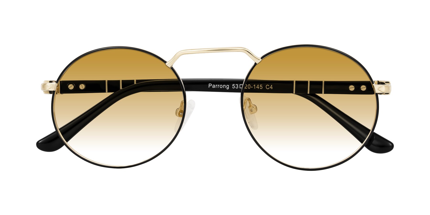 Folded Front of Parrong in Black/Gold with Champagne Gradient Lenses