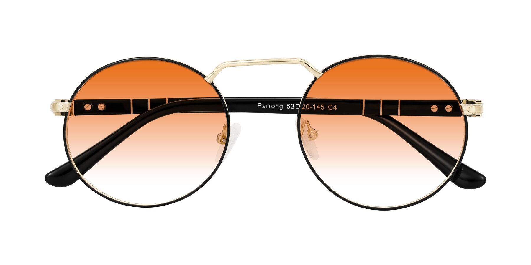 Folded Front of Parrong in Black/Gold with Orange Gradient Lenses
