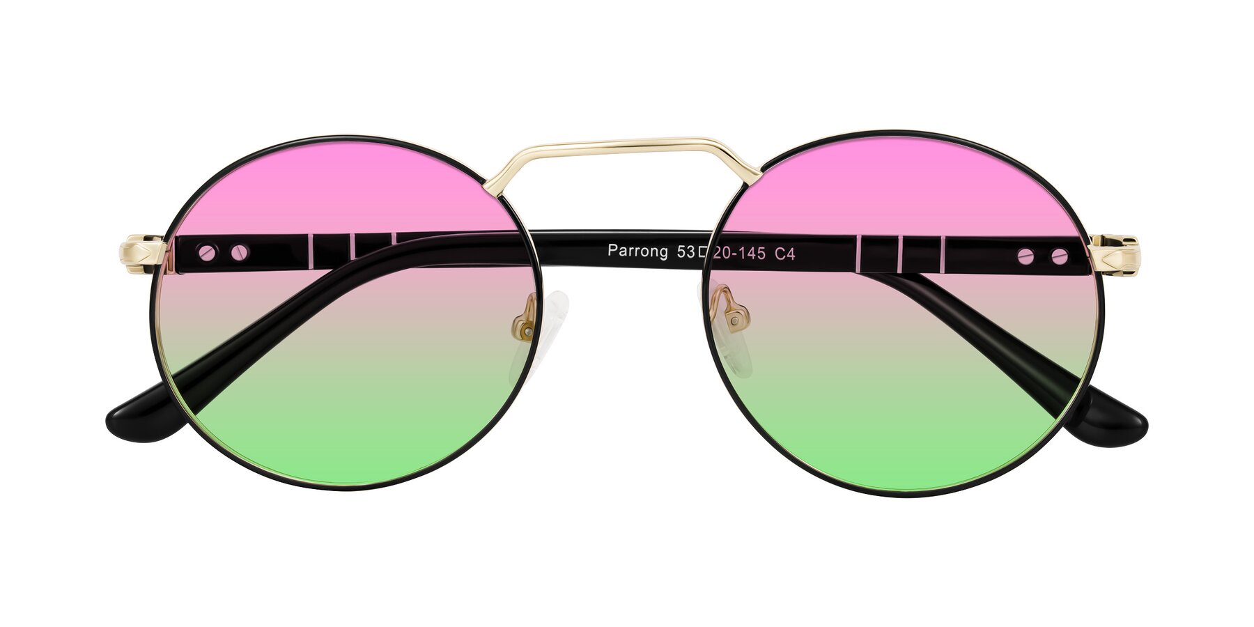 Folded Front of Parrong in Black/Gold with Pink / Green Gradient Lenses