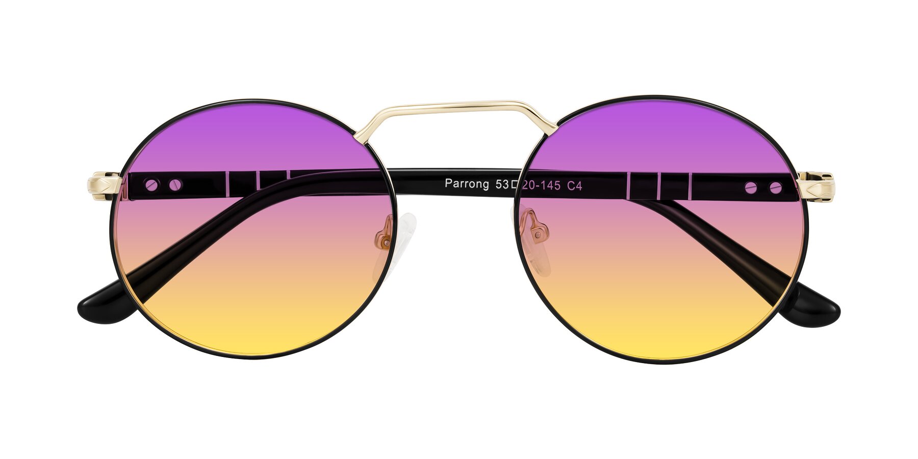 Folded Front of Parrong in Black/Gold with Purple / Yellow Gradient Lenses