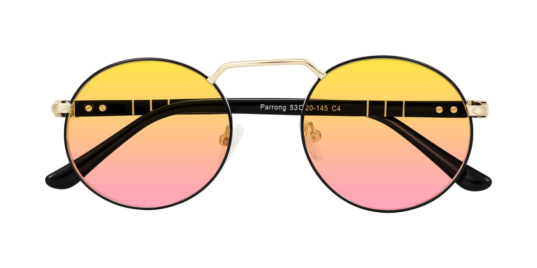 Folded Front of Parrong in Black/Gold with Yellow / Pink Gradient Lenses