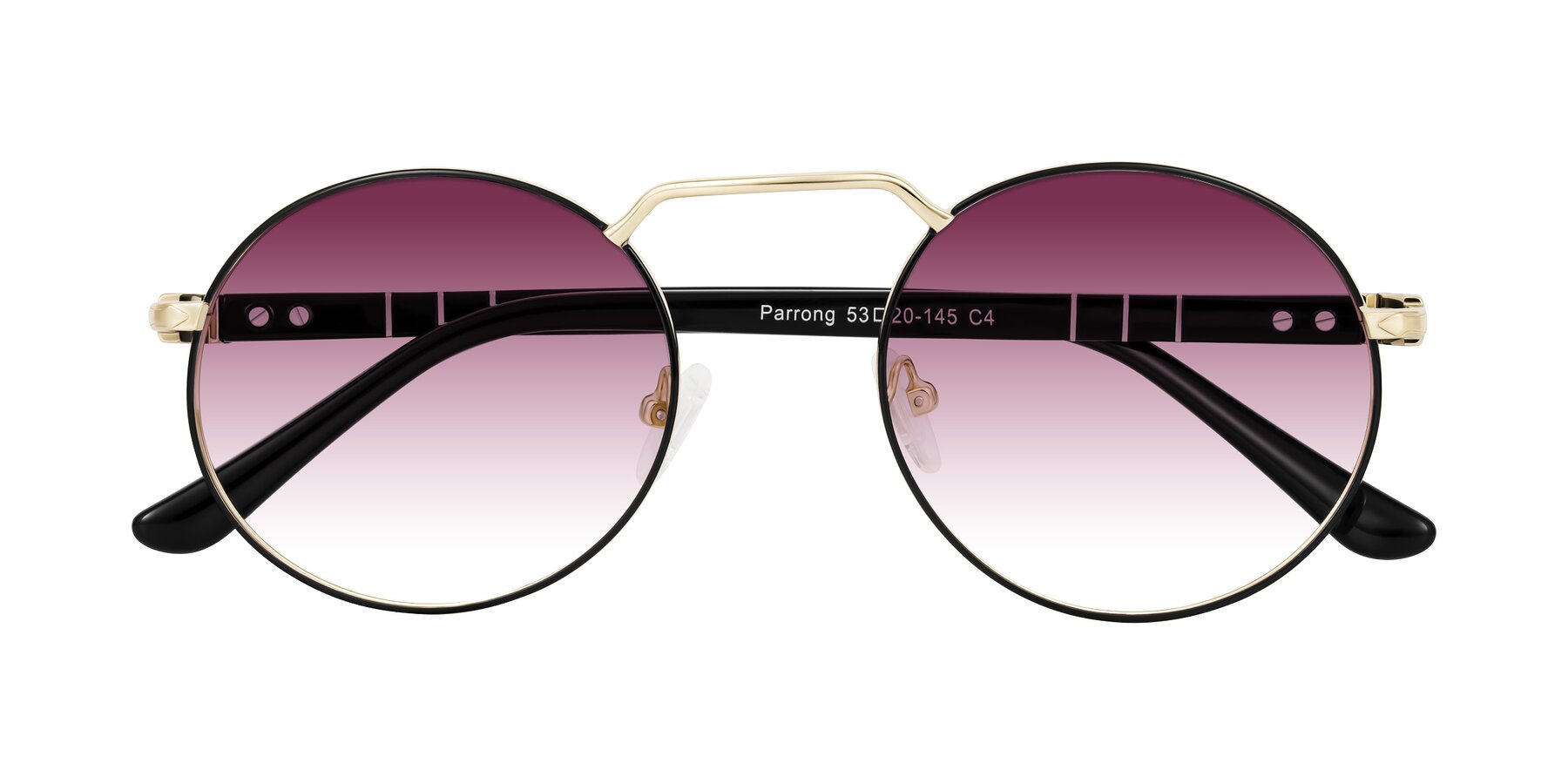 Folded Front of Parrong in Black/Gold with Wine Gradient Lenses