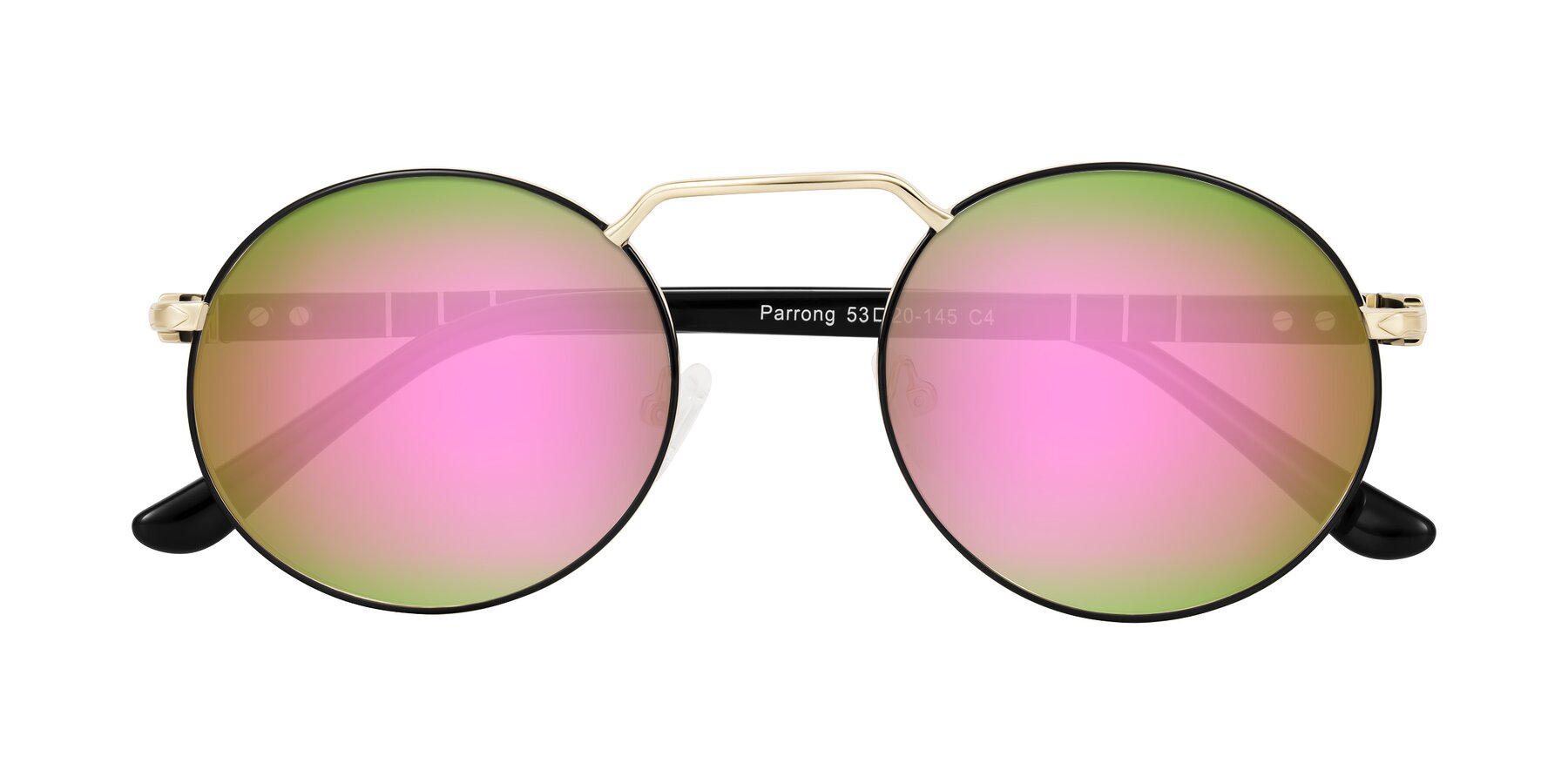 Folded Front of Parrong in Black/Gold with Pink Mirrored Lenses