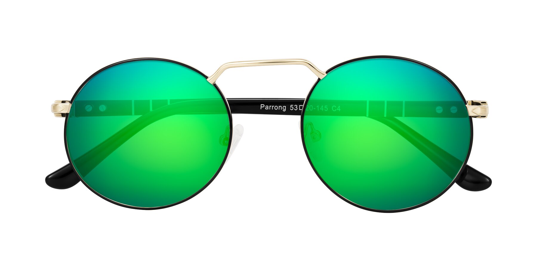 Folded Front of Parrong in Black/Gold with Green Mirrored Lenses