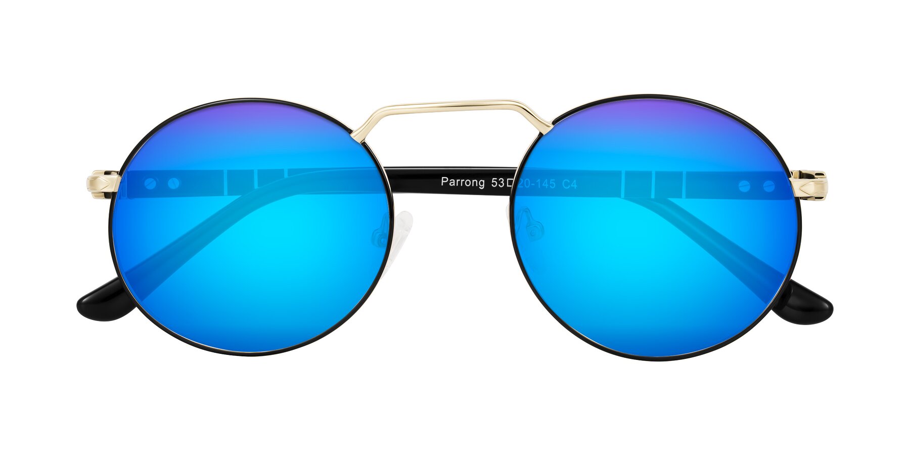 Folded Front of Parrong in Black/Gold with Blue Mirrored Lenses