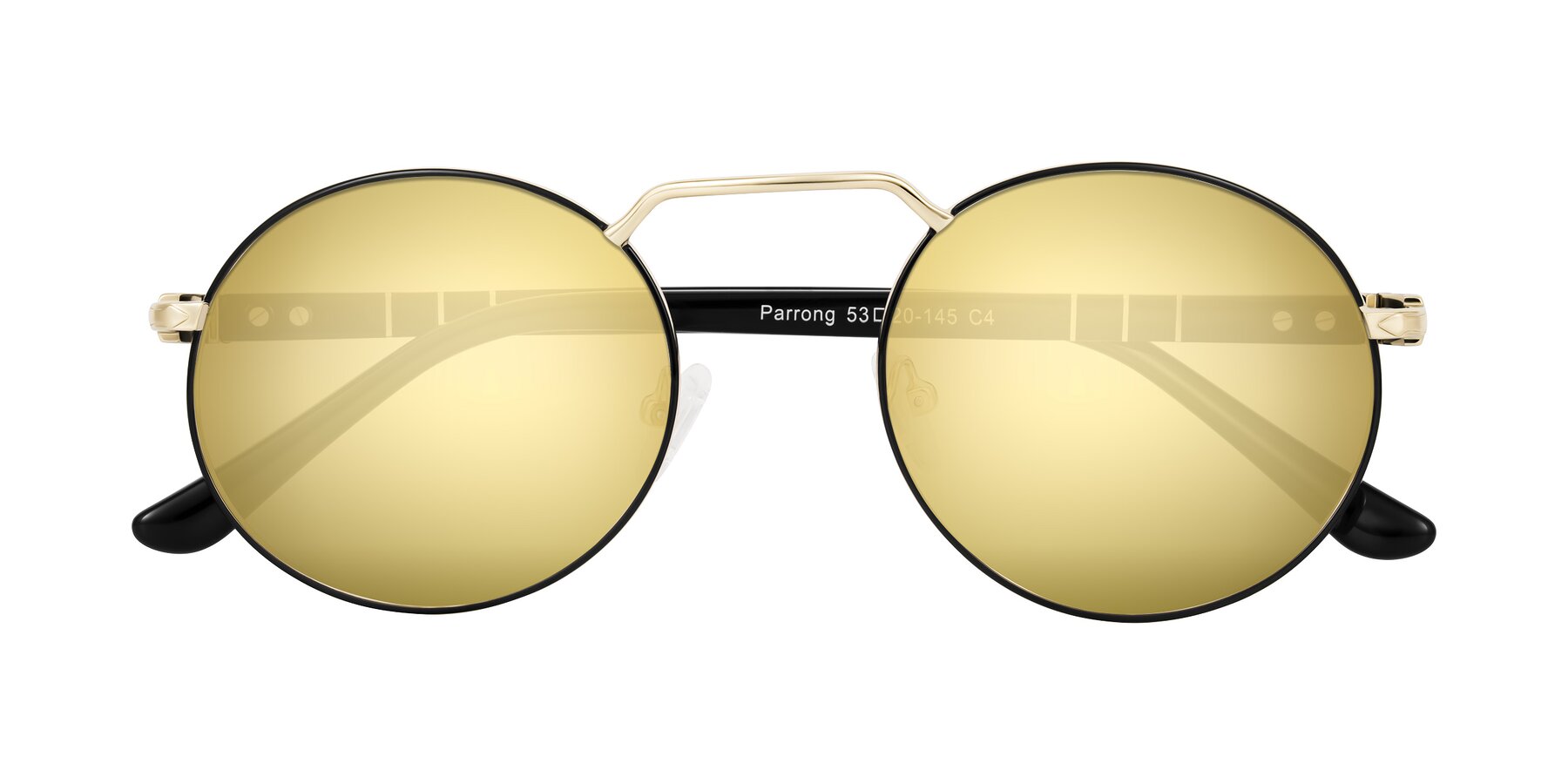 Folded Front of Parrong in Black/Gold with Gold Mirrored Lenses